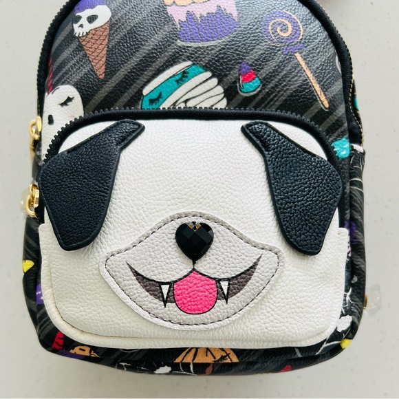 Betsey Johnson Halloween Vampire Puppy Black Print Mini Backpack NWT - Picture 3 of 14
